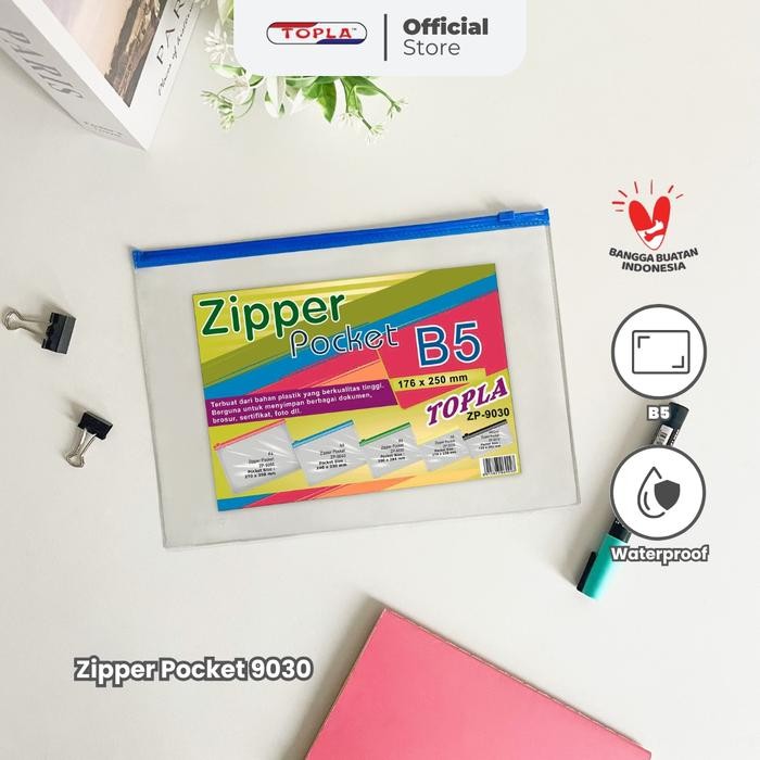 

Zipper Pocket Mika 9030 Map Plastik Transparan TOPLA ukuran B5 Stationery Biru