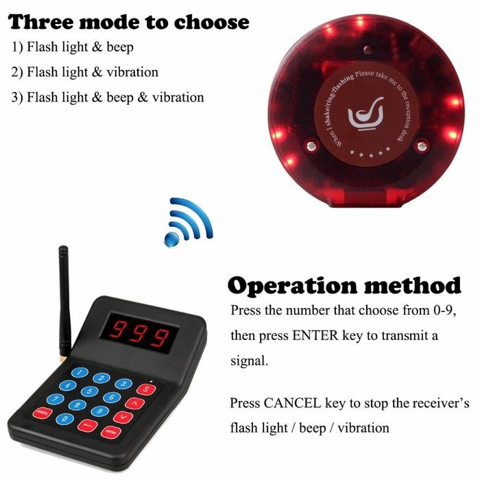 

QUEUE WIRELESS CALLING SYSTEM ZJ-85 CUSTOMER PAGING SYSTEM 10 PAGER