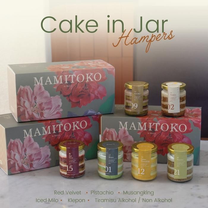 Pilihan- Cake In Jar Hampers Mamitoko Isi 6 Variant - Klepon, Pistachio, Red Velvet,