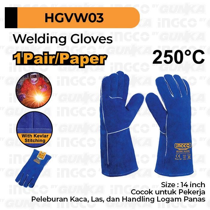 WELDING GLOVES (14" 250C) INGCO HGVW03 SARUNG TANGAN LAS PELINDUNG KULIT TANGAN PENGELASAN ARGON