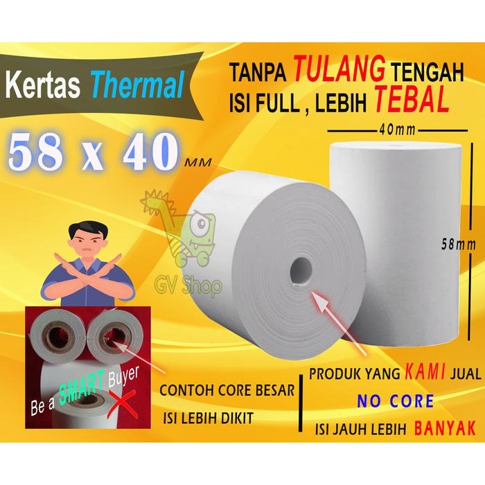 

58 X 40 Mm Kertas Struck Printer Thermal Tebal 58X40Mm Isi 100 Roll