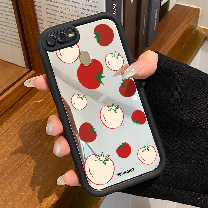 Casing Hp OPPO A7 OPPO A5s OPPO A12 OPPO A12S A11k Case Softcase Kesing Stroberi Hitam Cesing Cantik