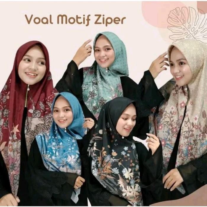 Pilihan- Hijab Zipper Motif Voal Premium Jilbab Zipper Instan Segiempat Motif Premium Kerudung