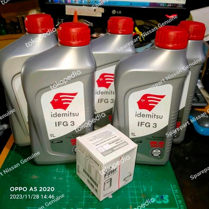 0w-20 Idemitsu Paket Oli 5 liter + filter oli Nissan