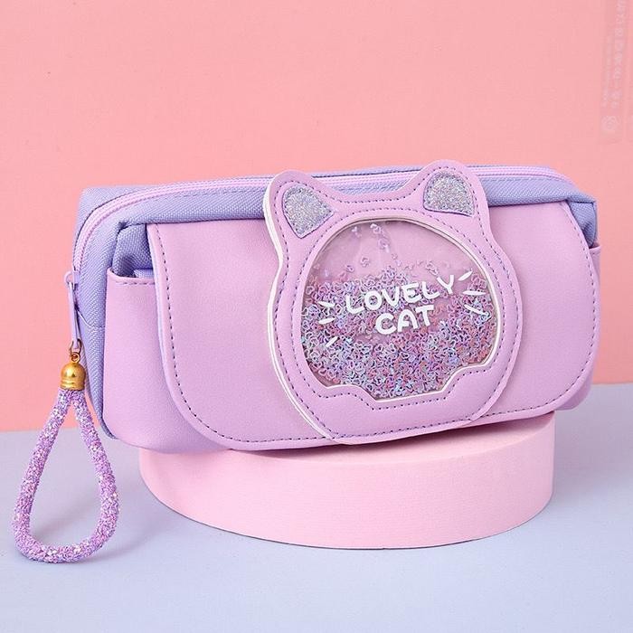 

New OMYGOOSE PENCIL CASE ANAK KARAKTER KUCING / TEMPAT PENSIL KANVAS GLITTER / STATIONERY MOTIF /