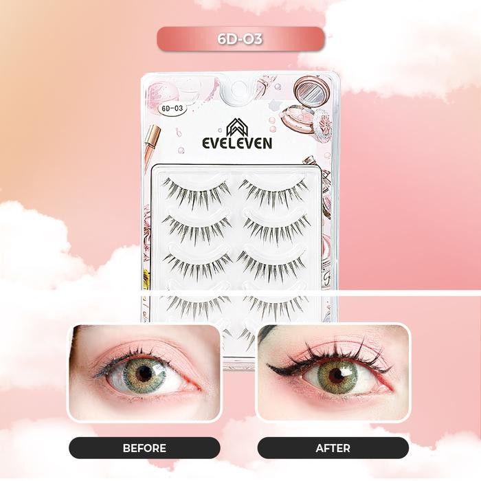 Pilihan- Eveleven 6D-03 Dan 6D-05 Spesial Bundling Bulumata Eyelashes Lem Extension Natural