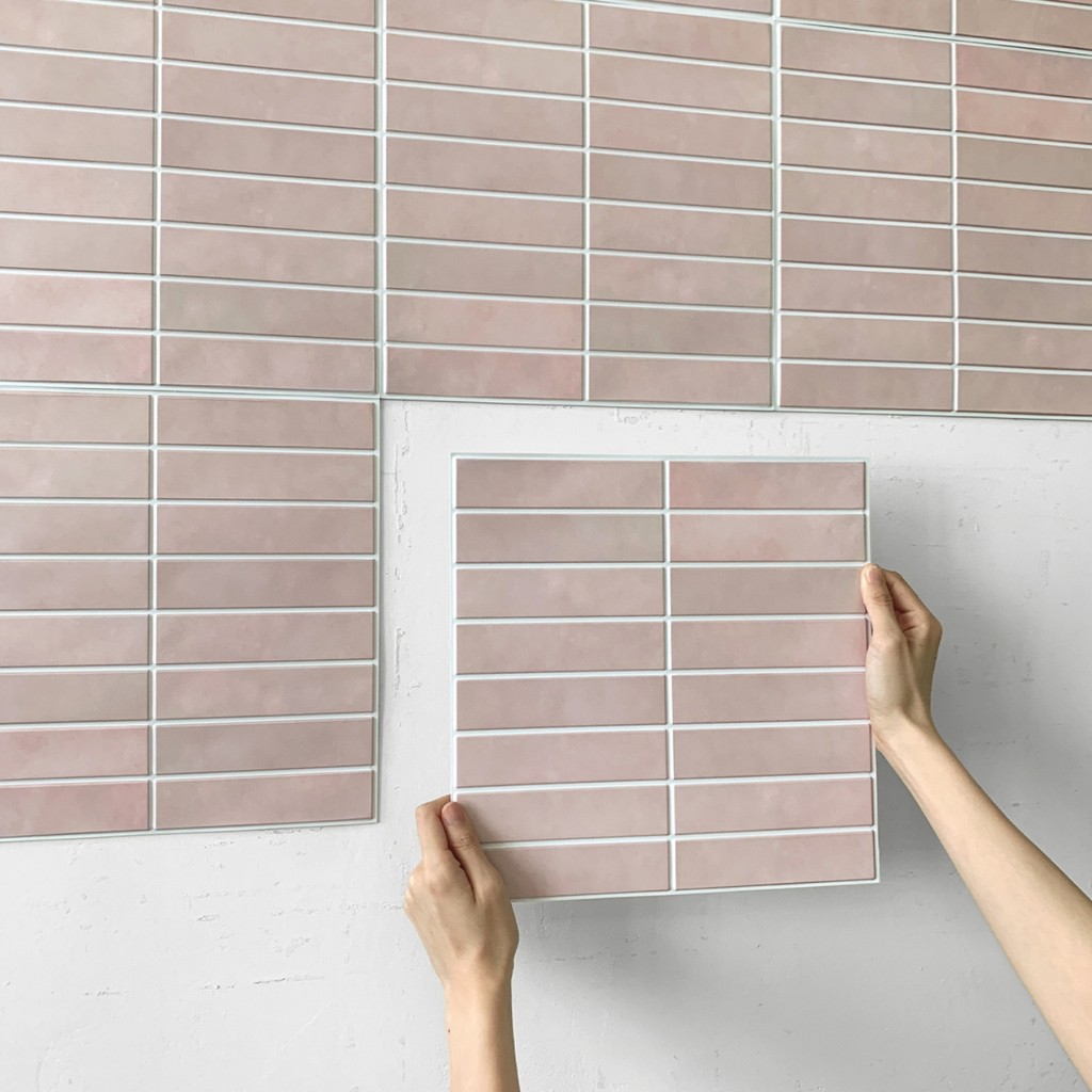 3D Peel and Stick Pink Tile Kitchen Splash Back Tile Sticker 3D Wall Sticker Self-adhesive Wall Pane