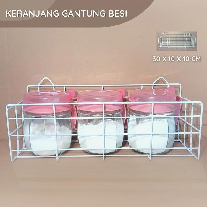 Rak Bumbu Dapur Besi / Rak Dinding Gantung Serbaguna / Keranjang Besi