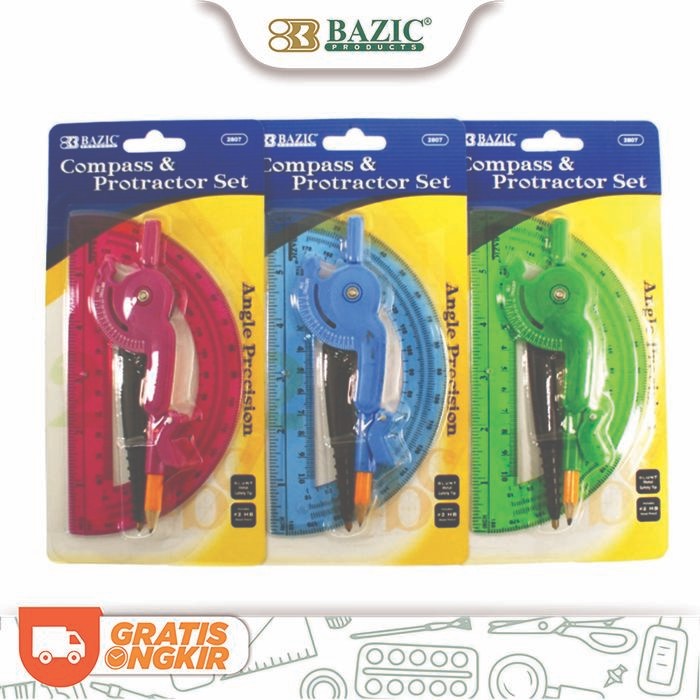 

Bazic Scale-Arm Compass & 6" Protractor Set - Jangka & Busur