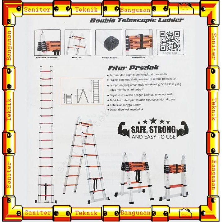 Paling Baik Tangga Lipat-Tangga Alumunium-Tangga Teleskopik Double Blackfoot 3.8M Terlariss !!