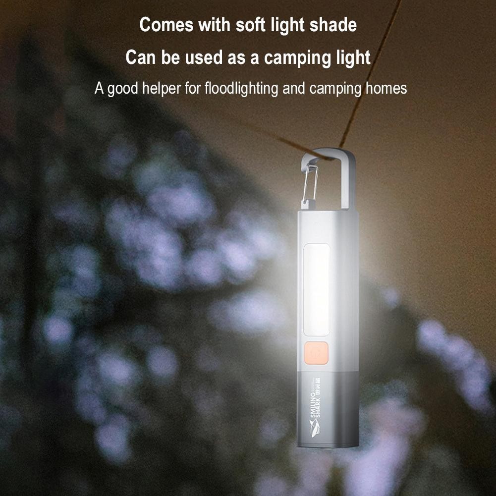 Smiling Shark LED Flashlight With Hook USB Rechargeable Zoom Outdoor Camping Light Mini Flashlight