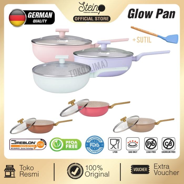 Panci Wok Steincookware GLOW PAN 26cm + Lid Tutup Kaca Anti Lengket Stein Cookware Wok Pan 26cm