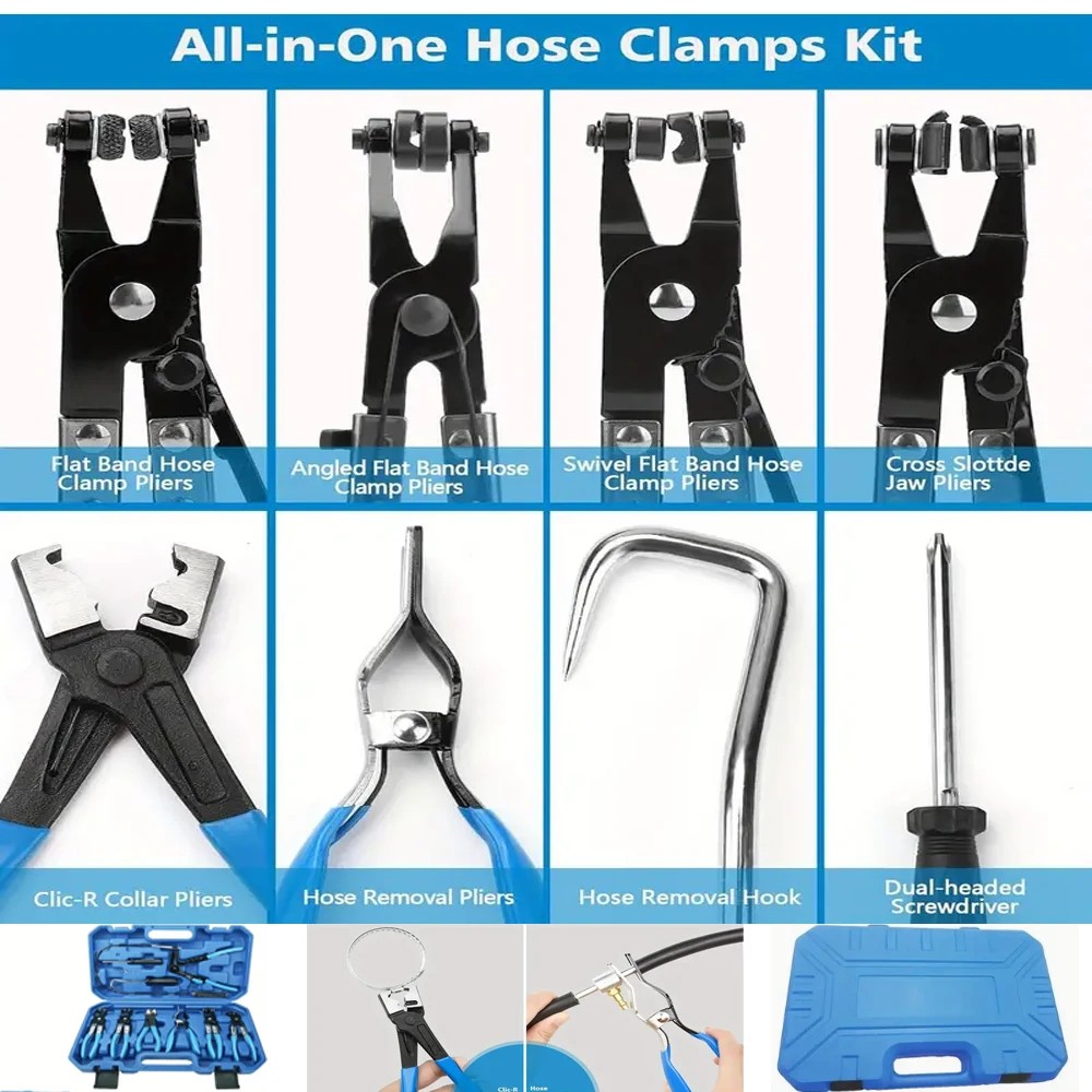 9pcs Wire Long Reach Hose Clamp Pliers Set Fuel Oil Water Hose Auto Tools Pipe Bundle Clamp, Hose Cl