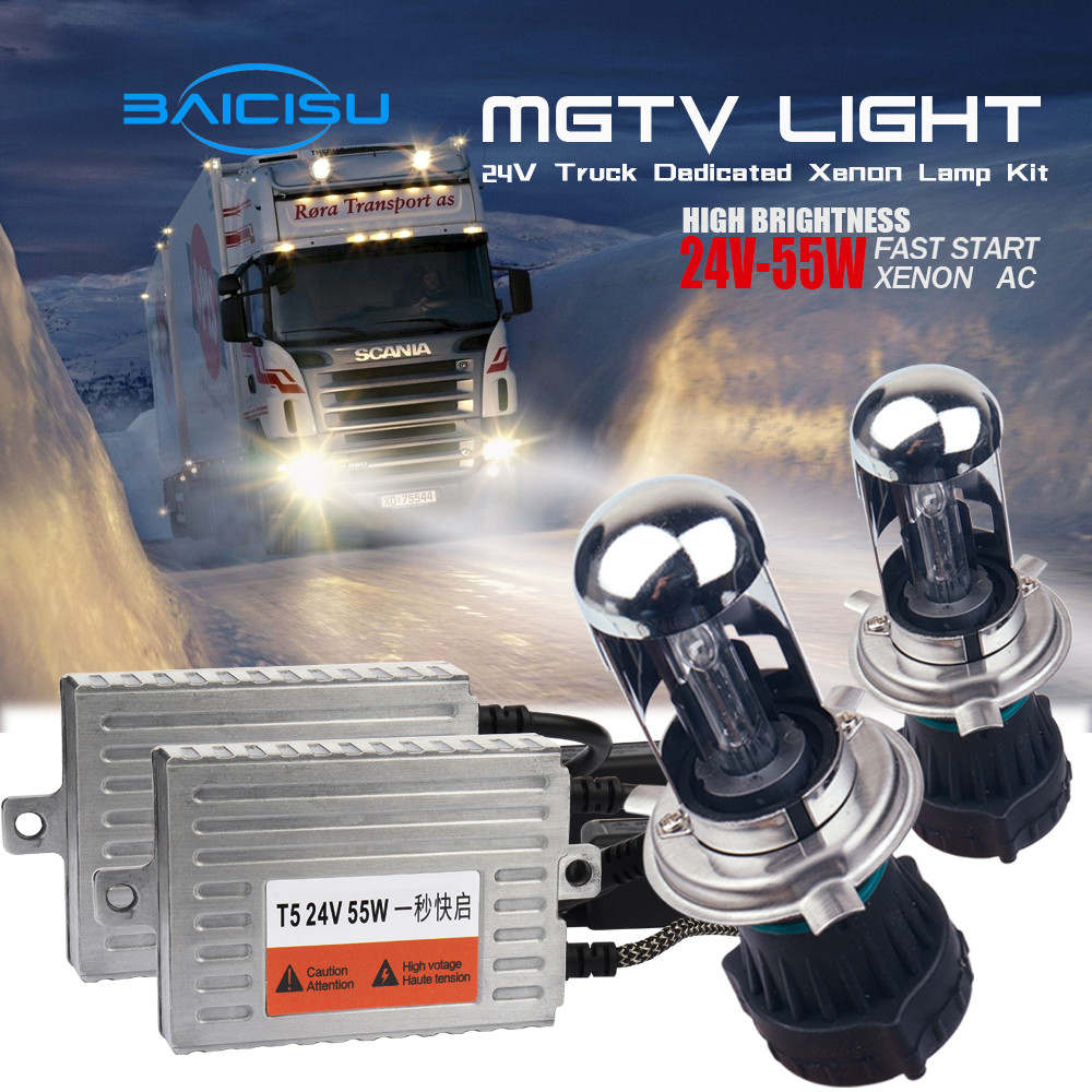 1 Set 24V 55W AC Fast Start Large trucks HID H4 bi-xenon headlight