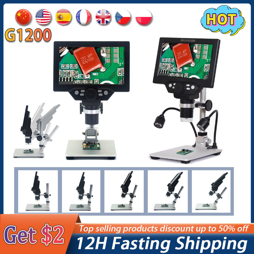 G1200 7" 12MP 1-1200X Microscope Digita Microscope Digital Electronic Microscopio Trinocular Continu