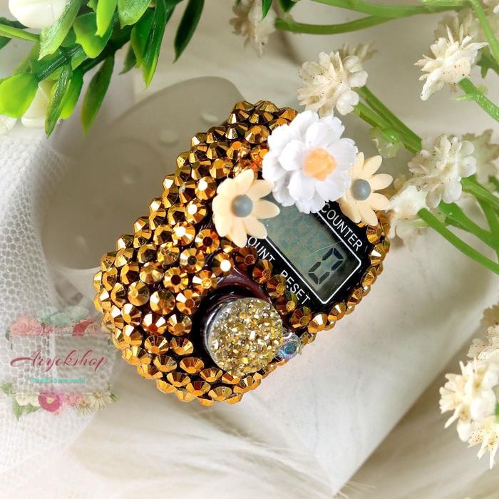 Prom0Besar- Gold Prita Shaby Tasbih Digital Blink Blink Swarovski Tasbeh Hias Counter Dzikir