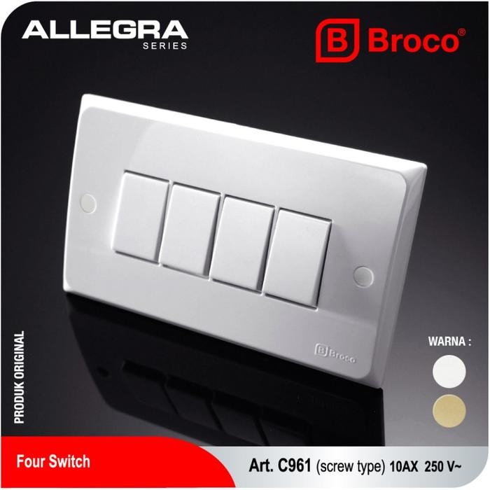 BERKUALITAS BROCO Saklar 4 Gang Allegra Saklar On Off Listrik (C961)