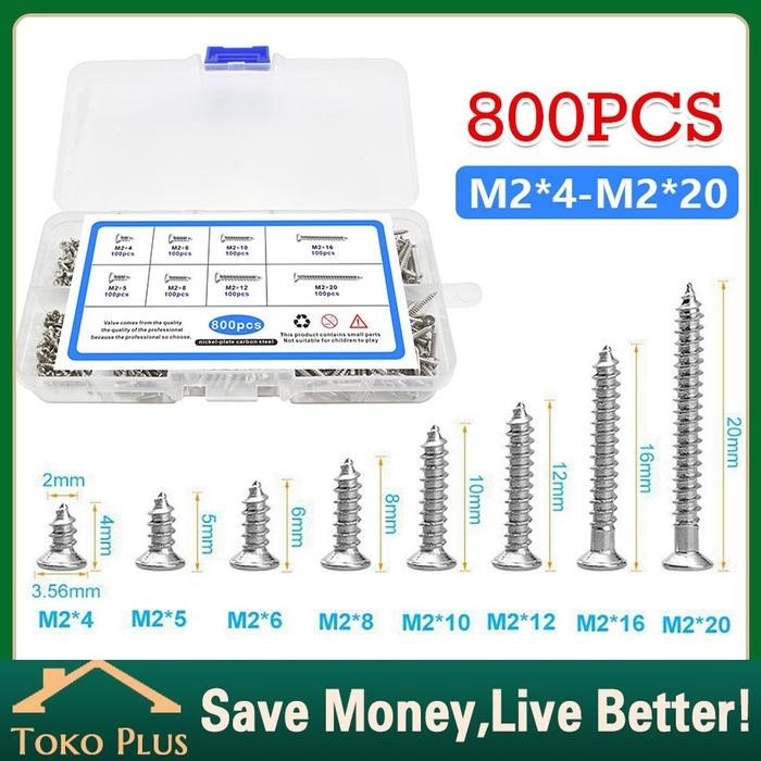 KUALITAS 800Pcs Sekrup Transistor Final Panjang 4mm-12mm Sekrup Skrup FAB Sekrup Tapping Baut Mur