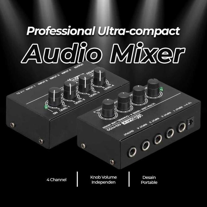 Terhemat Mini Profesional Mixer Audio Amplifier Microphone 4 Ch Input Mx400 Terlariss 