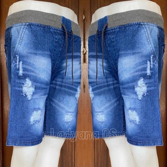 ftxr- Celana Pendek Sobek Robek Jeans Pria Laki Dewasa Cowok Cowo Jins Pinggang Melar Karet