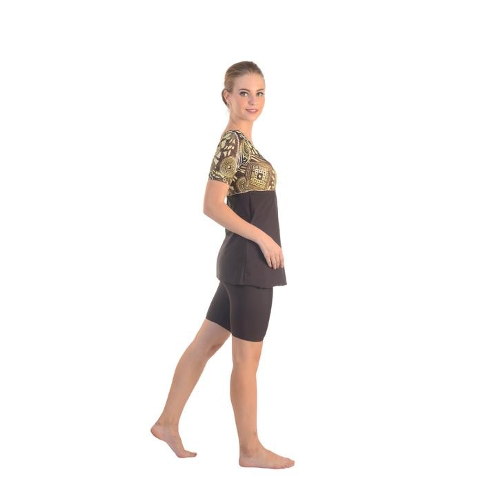 TERBARU SILVER Baju Renang Wanita Coklat Rok Lengan Pendek One Piece Swimdress - 11390063