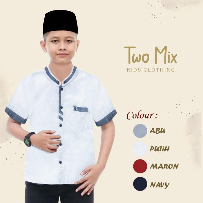 ASLI Two Mix - Baju Koko Anak Cowok - Baju Muslim Anak Laki 1-12 Tahun 4341 Abu Kain Katun Nyaman