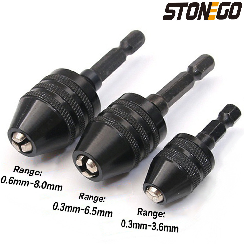 STONEGO 1PC Keyless 0.3-3.6mm/0.3-6.5mm/0.6-8.0mm Drill Chuck 1/4" Keyless Drill Chuck Hex Shank