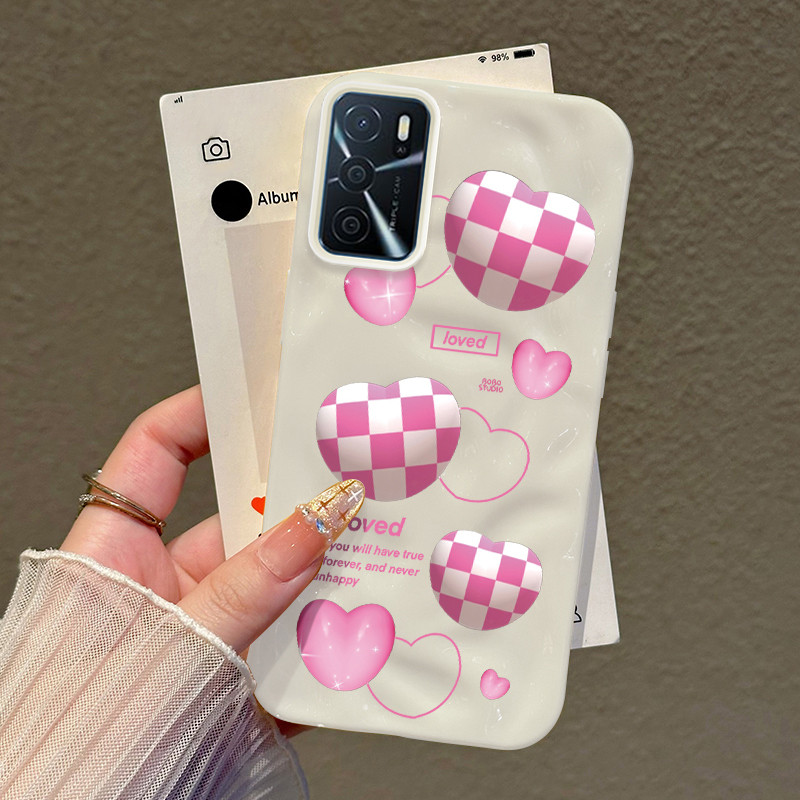 Casing Hp Untuk OPPO A16 OPPO A16s OPPO A54s Case Hati Kotak-kotak Kasing selebgram suka Cesing Kesi