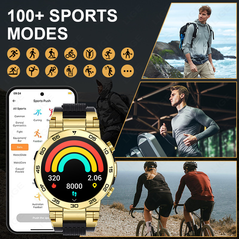 LIGE Fashion LED Flashlight Smart Watch For Men Custom Watch Face Bluetooth Call Bracelet Sport