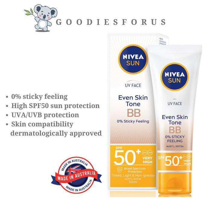 Baru NIVEA Sun UV Face Sunscreen BB Cream SPF50 50ml/Nivea BB Cream Aussie