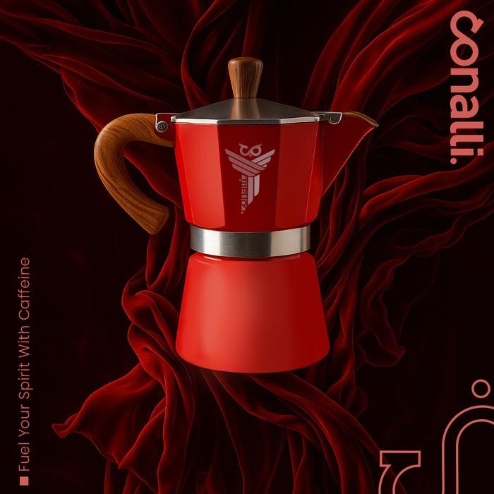 

3 CUP MOKAPOT BELLISSIMO RED MOKA POT KAYU 150ML ESPRESSO COFFEE MAKER