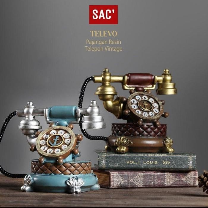 TELEVO Pajangan Ornament Meja Patung Resin Telepon Antik Dekorasi Hiasan Rumah Vintage Home Decor