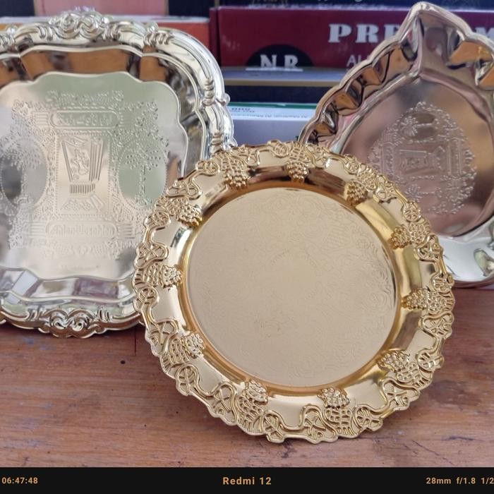Piring Buah Kurma Dessert Piring Hias Emas Arab Stainless Steel Oleh Oleh Haji dan Umrah