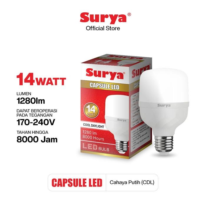 Surya Lampu Bohlam LED Capsule 14 Watt Cahaya Putih