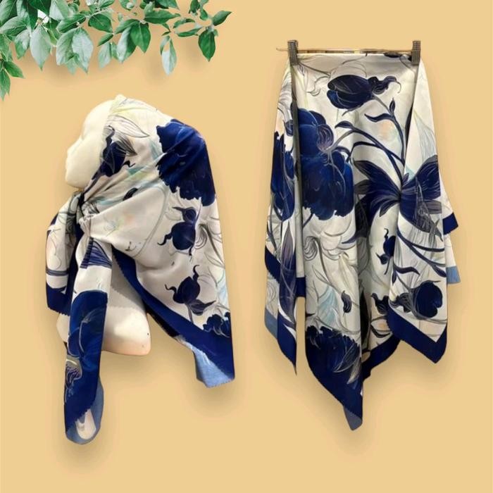 ASLI Segiempat motif bunga besar / Segi Empat voal motif katun hijab square / Kerudung Wanita Free