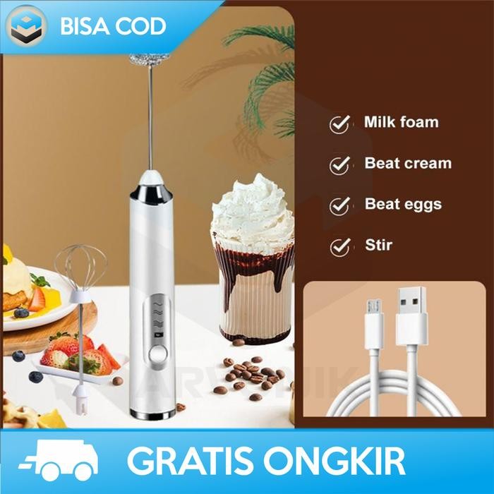 Hand Mixer Charger Mini 2 In 1 Pengaduk Kopi Pengocok Telur Otomatis