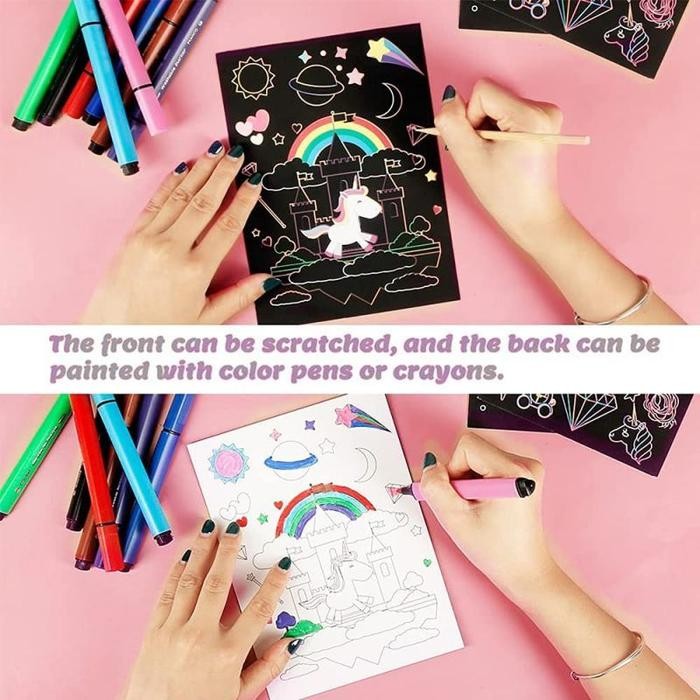 

Isi 9 Lukisan Glitter Scratch Paint Anak Scratching Painting Diy Craft