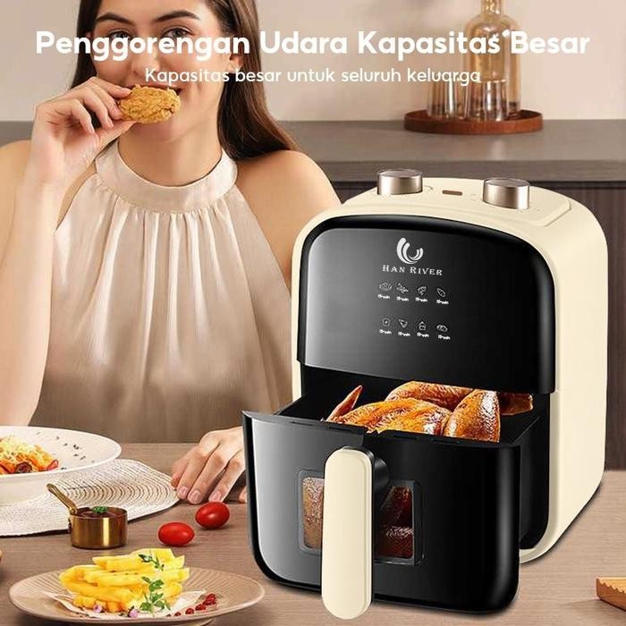 HAN RIVER Air Fryer 4.2L Multifungsi Wajan Anti Lengket Bebas Minyak Low Watt 800 Watt (HRAF03WT)