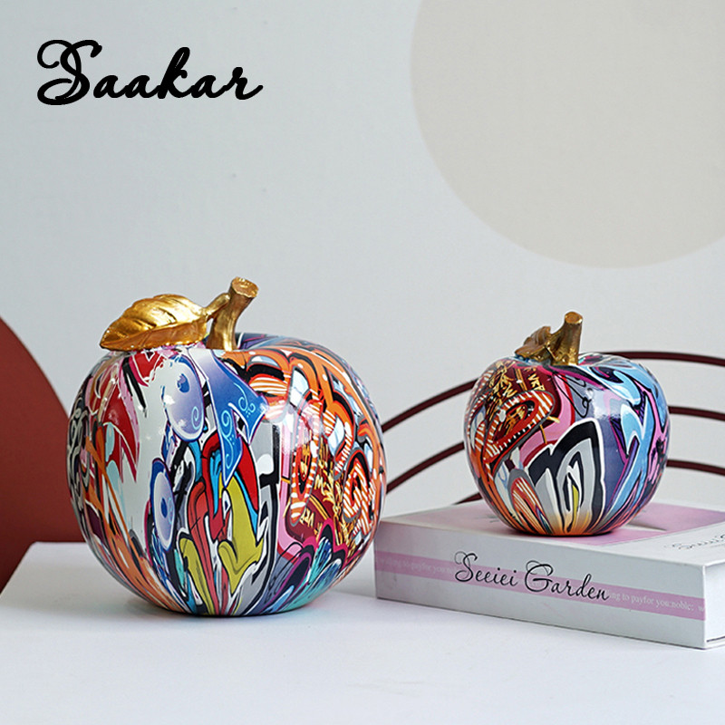 SAAKAR Resin Graffiti  Decoration Figurines Colorful Fruit Handicrafts Interior Modern Decor Object 