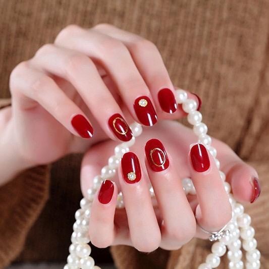 Kuku Palsu Plus Lem Nail Art Wedding Kuku Palsu Merah Maroon Gold Mas Polish