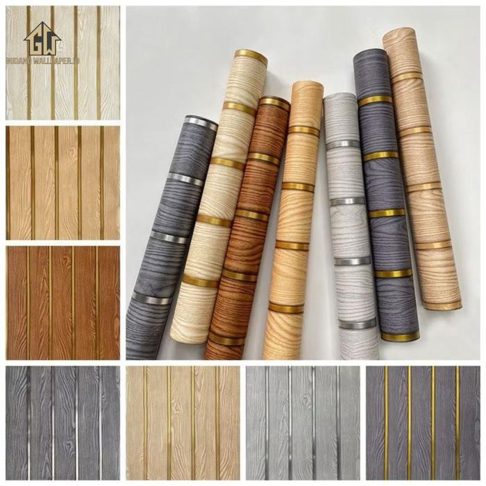 WALLPAPER Dinding Ukuran 45Cm x 8Meter Per Roll Motif Kayu Salur Wallpaper Kayu Dinding Premium -