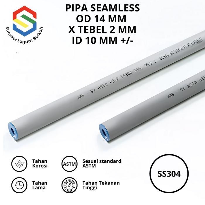 Pipa seamless 14 mm x tebel 2 mm stainless 304