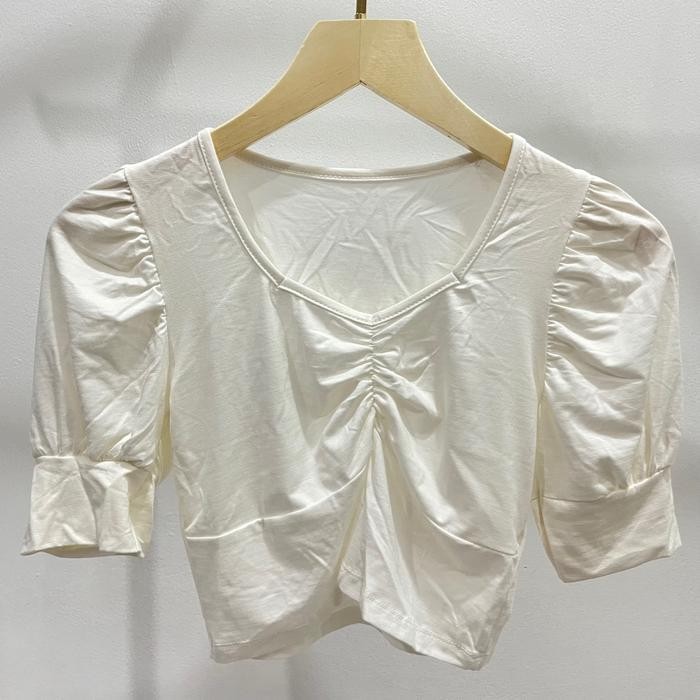 Blouse Puffy Shoulder / Crop Top Puffy Wanita #6011