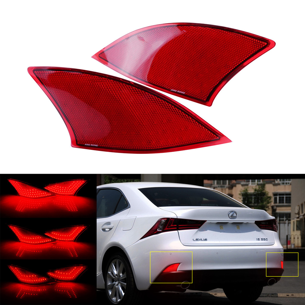 2x Red Lens LED Rear Bumper Reflector Brake Stop Tail Light Lamps For 2013+ Lexus IS 250 350 F-Sport