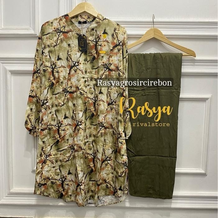 080j- Setelan Wanita Kombinasi Motif Bunga Terbaru Ld 120 Setcel Rasya Rayon Twill Jumbo