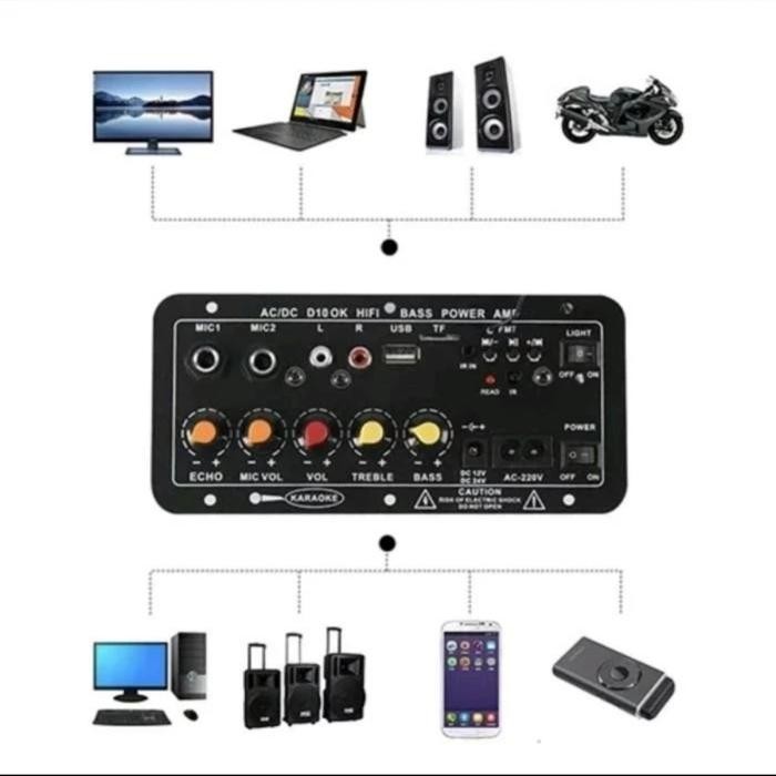 Kit Modul Power Amplifier Stereo AC/DC 2Mic Hifi Bass USB FM D10 OK