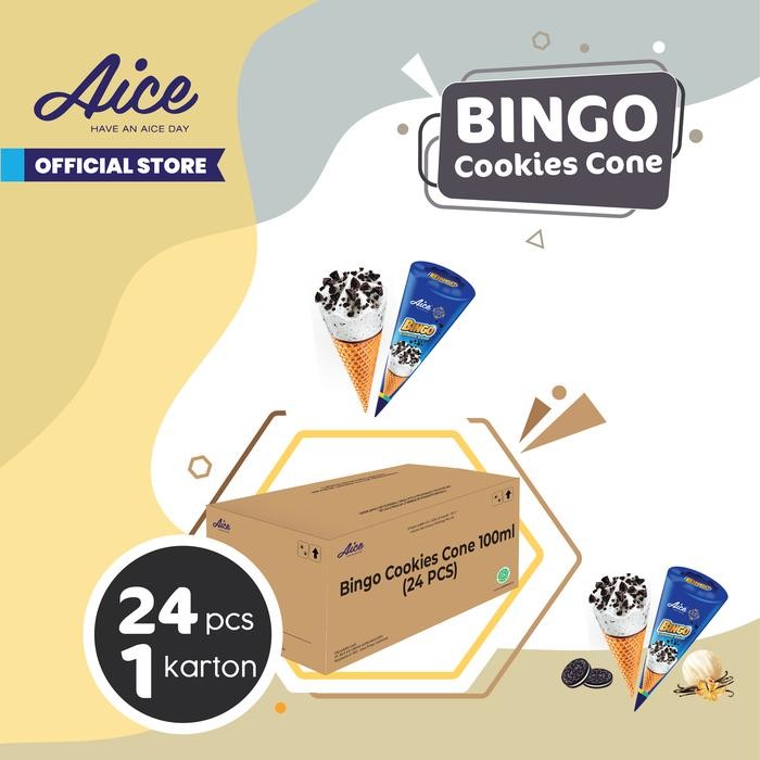 TerEnakPolll- Aice Bingo Cookies Cone (1 Karton = Isi 24Pcs) Es Krim