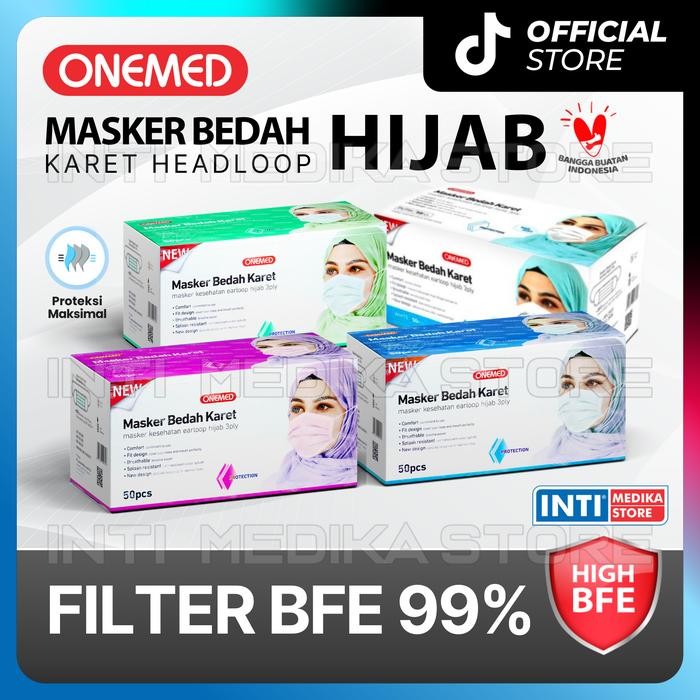 KJB ONEMED - Masker Jilbab 3 Ply Surgical Headloop Mask Masker Hijab Karet