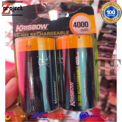 KRISBOW baterai rechargeable size D 4000Mah 2 pcs baterai charger