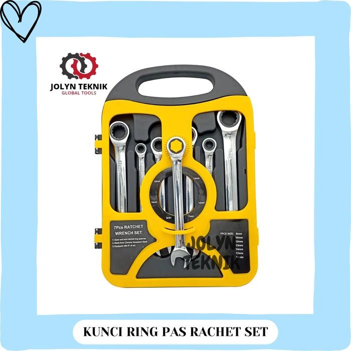 KUNCI RING PAS RACHET SET KUNCI RING PAS 8MM - 19MM KUNCI KOMBINASI KREK 7PCS RATCHET